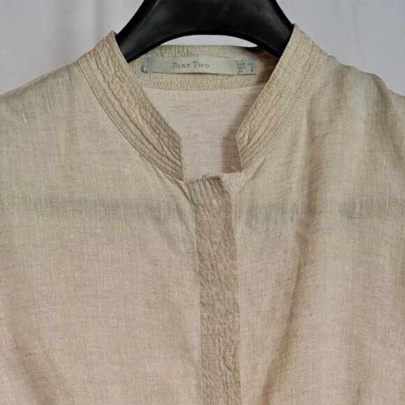 PART TWO DENMARK 100% LINEN SHIRT CROP TOP vest Sz S or 34 EU SNAP BUTTONS BEIGE - Picture 4 of 10